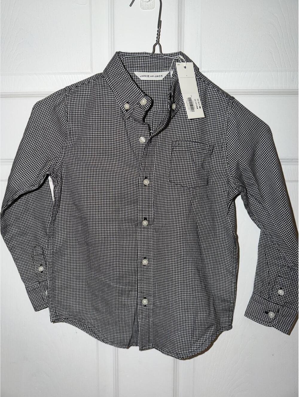 Janie and Jack Boys' Black and White Checkered Button-Down Shirt Size 5